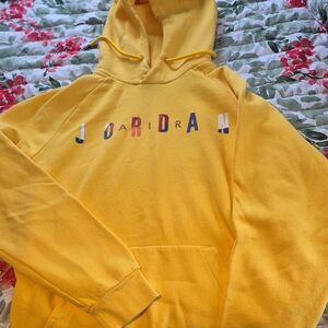 Jordan Men's Yellow Crewneck Hoodie with Multicolor Logo